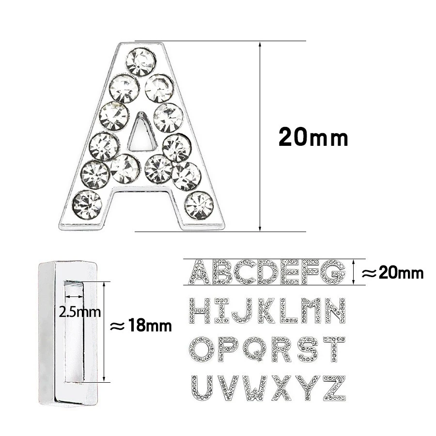 Slider Letters Charms Alphabet 18Mm Fit 18Mm Wide Wristband Bracciale Collare Phone Cup Belt Creazione Di Gioielli Fai Da Te Per Le Donne Regalo