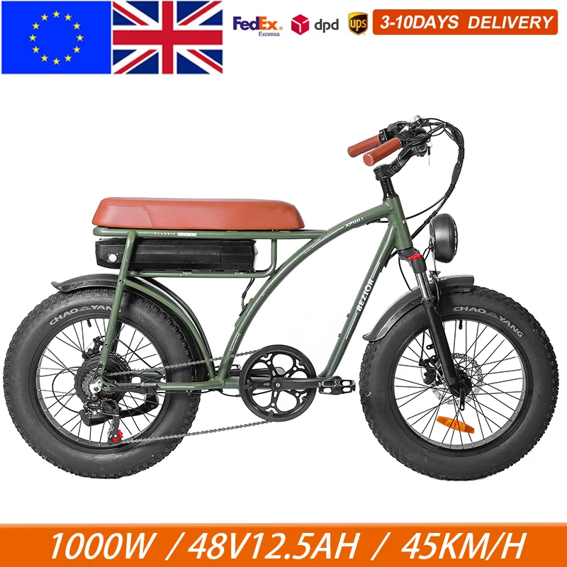 Xf001 Plus Bici Elettrica Retrò 20X4.0 Pneumatici Grassi 12.5/17.5Ah 48V 1000W 45 Km/H E-Bike Mountain Bike Doppio Freno Idraulico