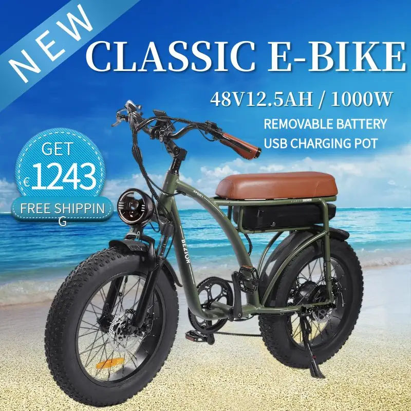 Bezior Xf001 Plus Bici Elettrica Retrò 20X4.0 Fat Tire 12.5/17.5Ah 48V 1000W 45 Km/H E-Bike Mountain Bike Freno Idraulico
