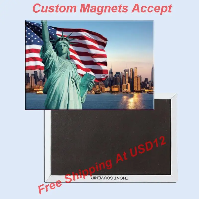 Souvemag Over Min. Order $12, Us New York Statue Of Liberty/Flag Tourist Metal Fridge Magnet Sfm5167 Travel Memorabilia