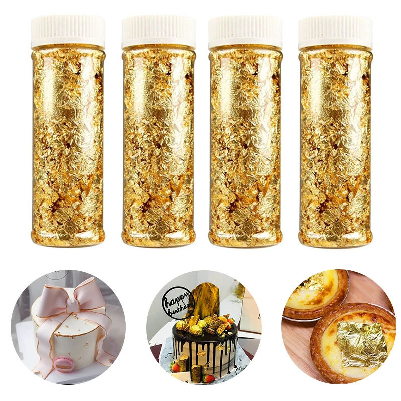 2G Food Grade Shiny Gold Foil Schabin Flakes 24K Gold Silver Rose Gold Leaf Decorativo Cake Dessert Kitchen Supplies