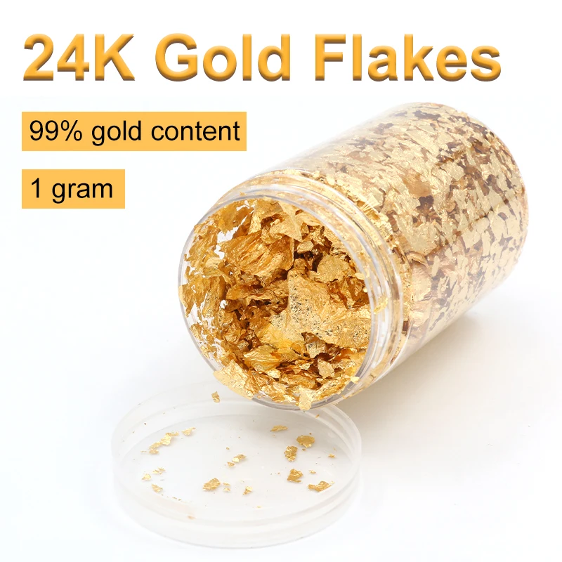 1G/Bottiglia 24K Grade Genuine Gold Thick Flakes Con Clip Di Bambù Per Torte Cupcake Dessert Decorazione Della Casa Spedizione Gratuita