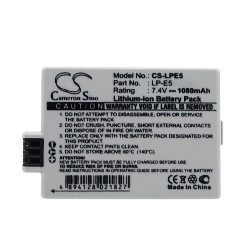 1080Mah Lp-E5 Batteria Per Canon Eos Kiss X3 Eos Rebel Xsi Eos Rebel T1I Eos Rebel Xs 18-55Is Kit Eos Kiss X2 Eos Kiss F Eos 450D