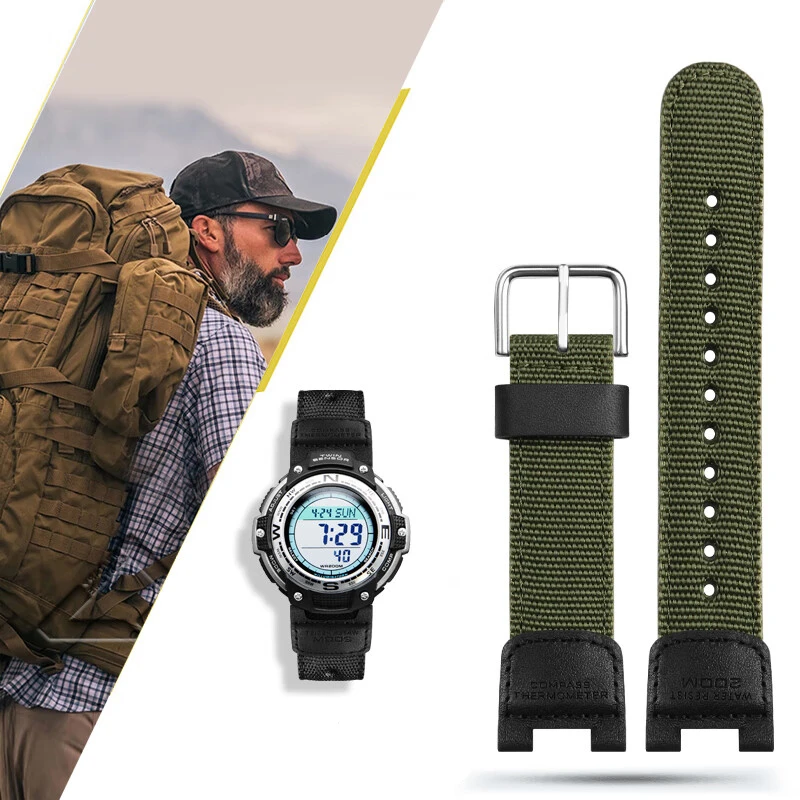 Per Cinturino Orologio Casio Sgw-100 3157 Gw-3500B/3000 24X12Mm Tela Di Nylon Impermeabile Sport Uomo Interfaccia Concava Cinturino
