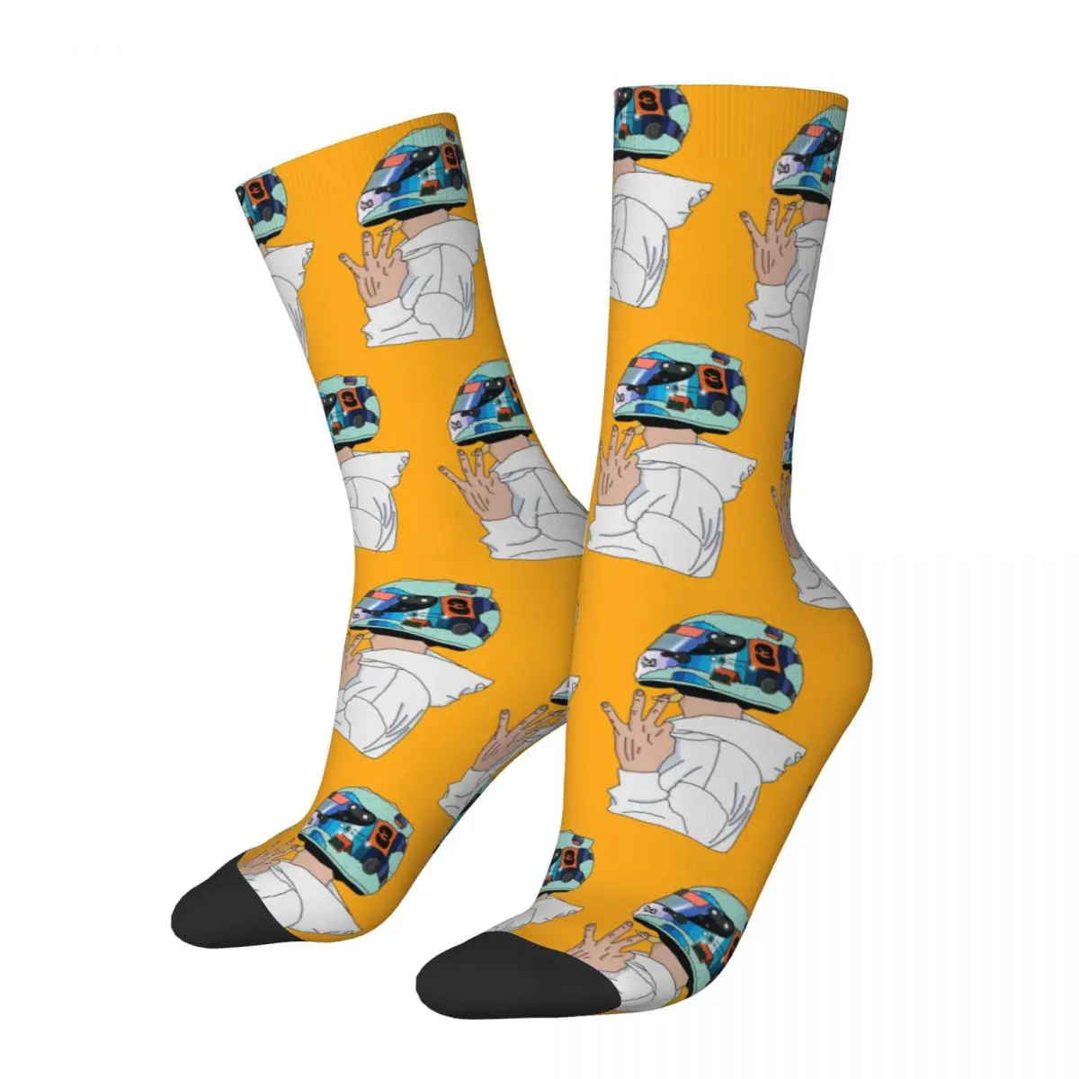 Colorful Daniel Ricciardo Number 3 Helmet Football Crew Socks Merch All Seasons Warm Middle Tube Socks Suprise Gift For Men