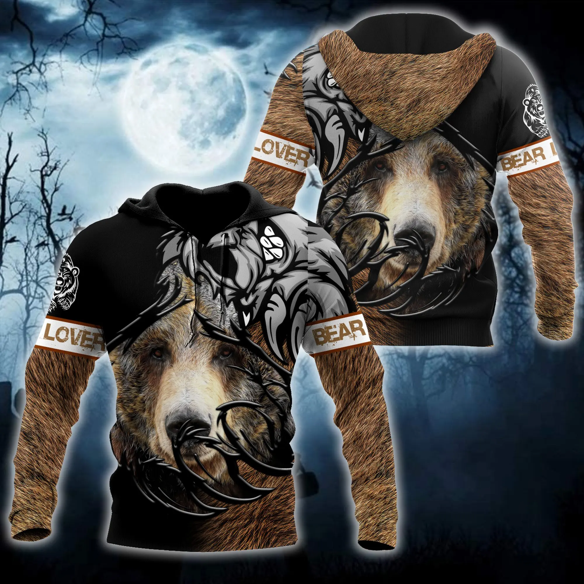Bear Tatoo Hunting 3D Printed Fashion Mens Autunno Felpe Con Cappuccio Felpa Unisex Streetwear Casual Zip Jacket Pullover Kj493