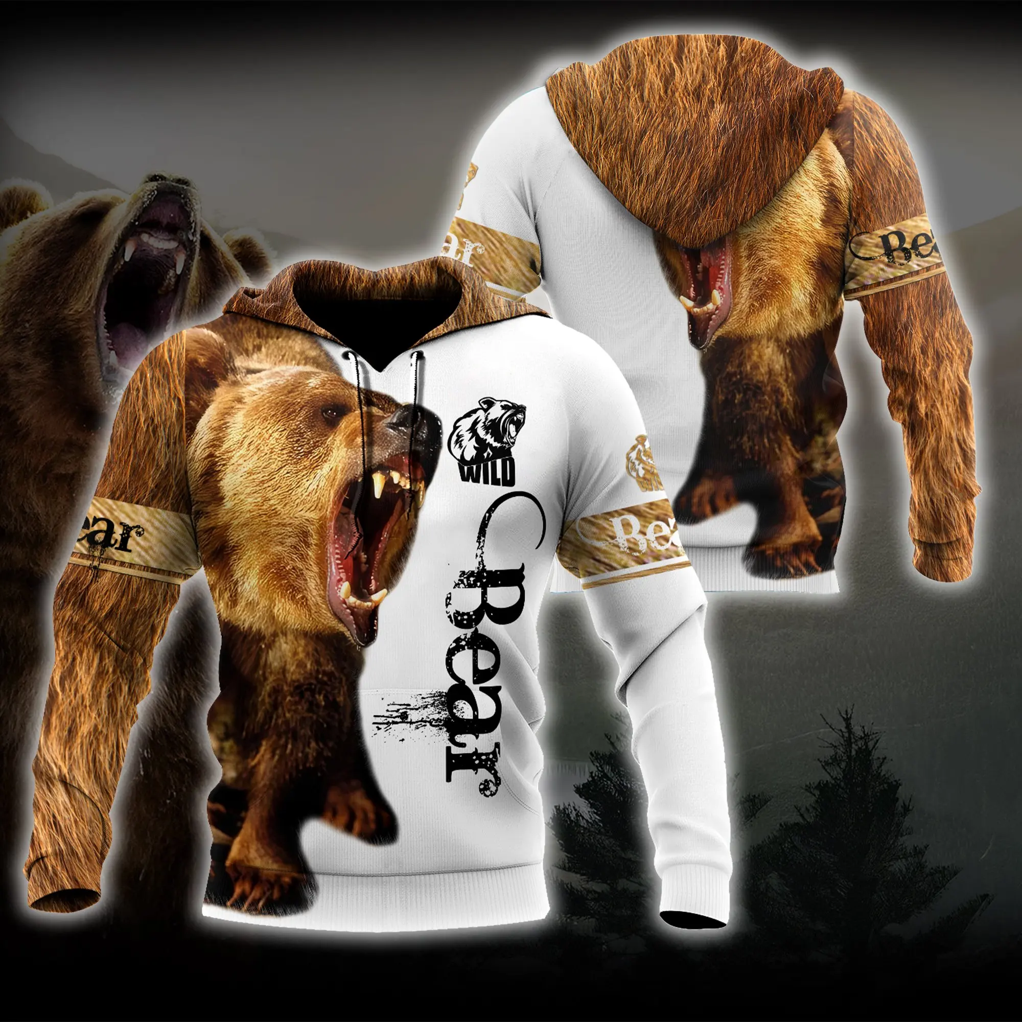 Beautiful Bear Hunting 3D All Over Printed Mens Autunno Felpe Con Cappuccio Felpa Unisex Streetwear Casual Zip Jacket Pullover Kj487