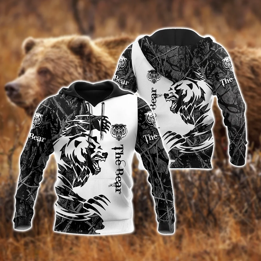 Bear Tatoo Hunting 3D All Over Printed Mens Autunno Felpe Con Cappuccio Felpa Unisex Streetwear Casual Zip Jacket Pullover Kj491