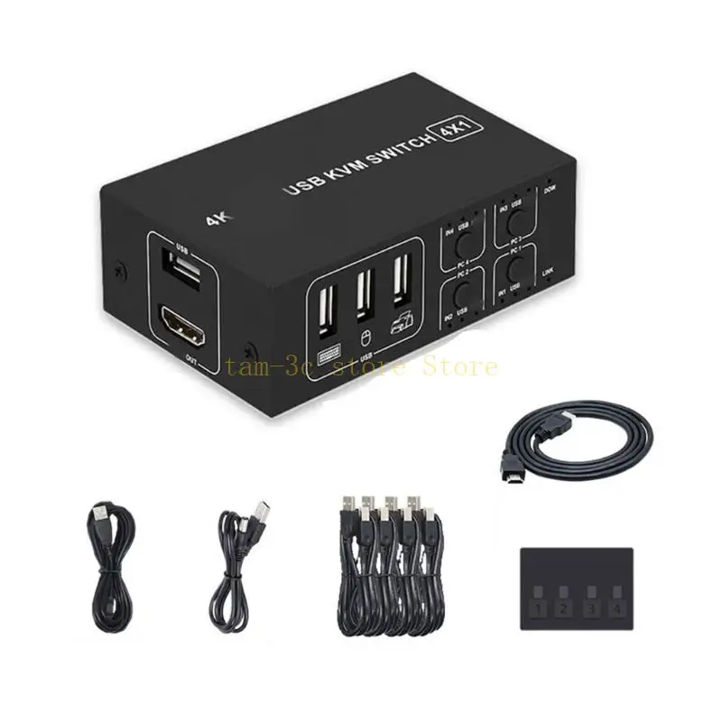 Switcher Kvm Usb Supporto Monitor Kvm 4K 60Hz Per 4 Computer Condividi Monitor Singolo Tastiera Usb Mouse Stampante D0Ua