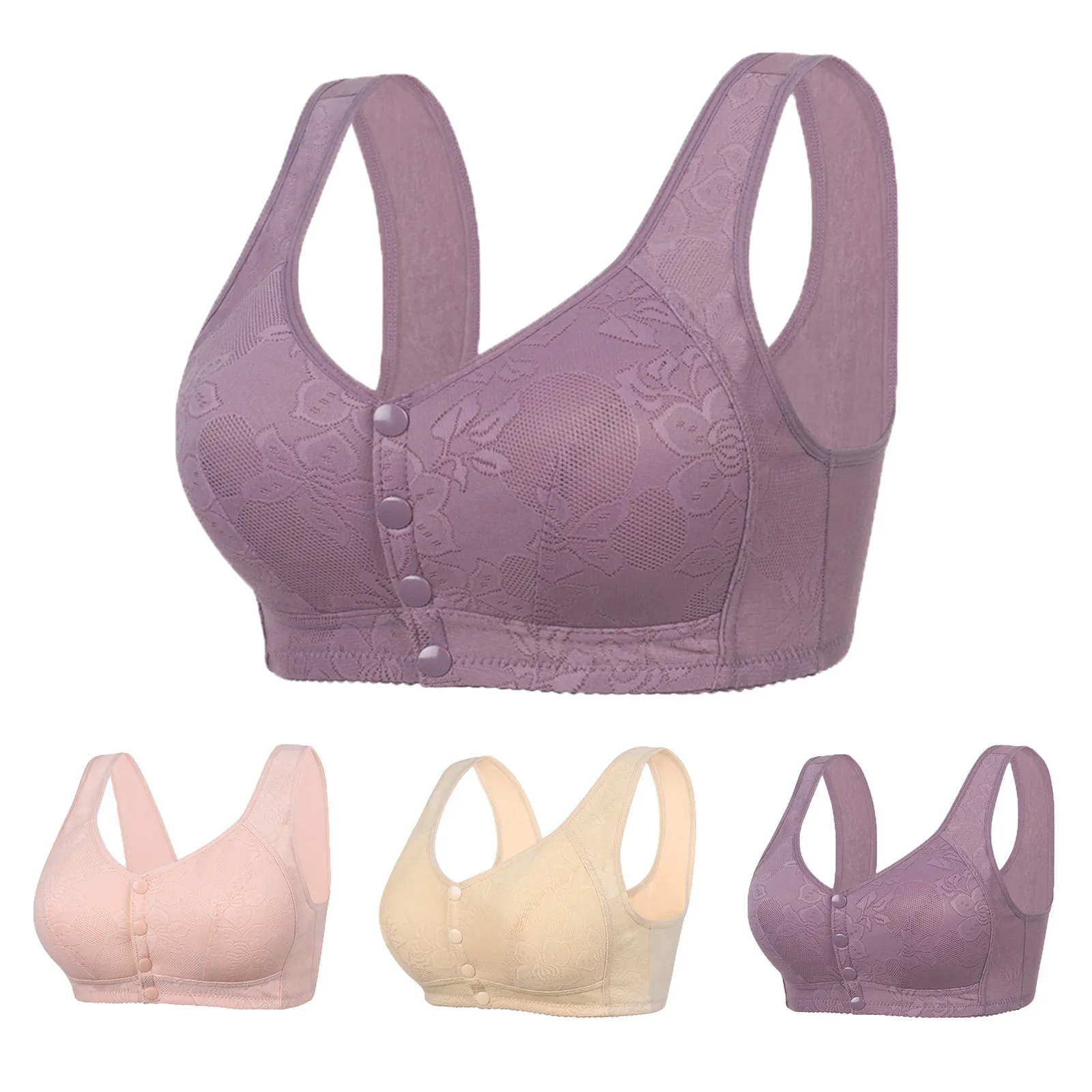 Push Up Bra Front Fastening Non Wired Underwear Women Lingerie Padded Tops Bras Plus Size Front Button Mother Underwear