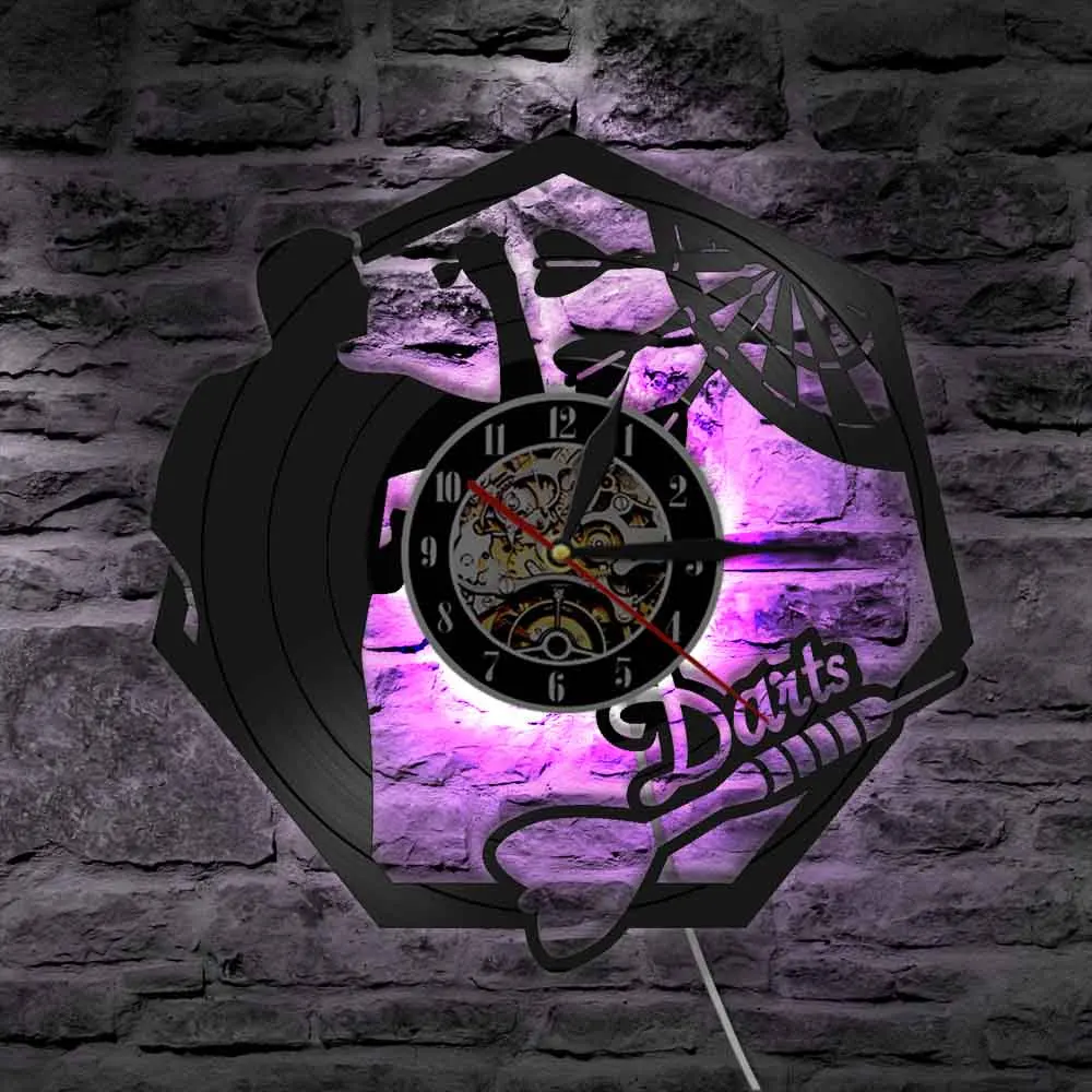 Freccette Wall Art Man Cave Game Room Decoration Modern Wall Clock Dart Board Pub Bar Freccette Gioco Night Club Orologio Da Parete Con Registrazione 