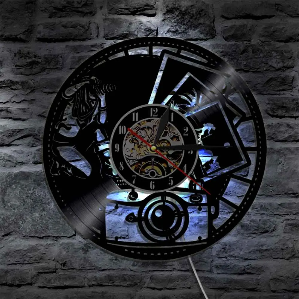 Fotografia Vinile Record Orologio Da Parete Home Decor Shutter Lens Film Camera Digital Retro Photo Shoot Art Fotografo Orologio Da Parete