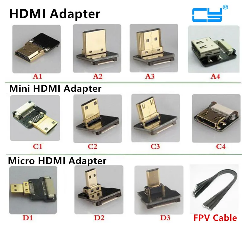 Fpv Micro-Hdmi Mini-Hdmi Adattatore A 90 Gradi Fpc Ribbon Flat Cable Pitch 20Pin Per Multicopter Fotografia Aerea 5Cm-100Cm