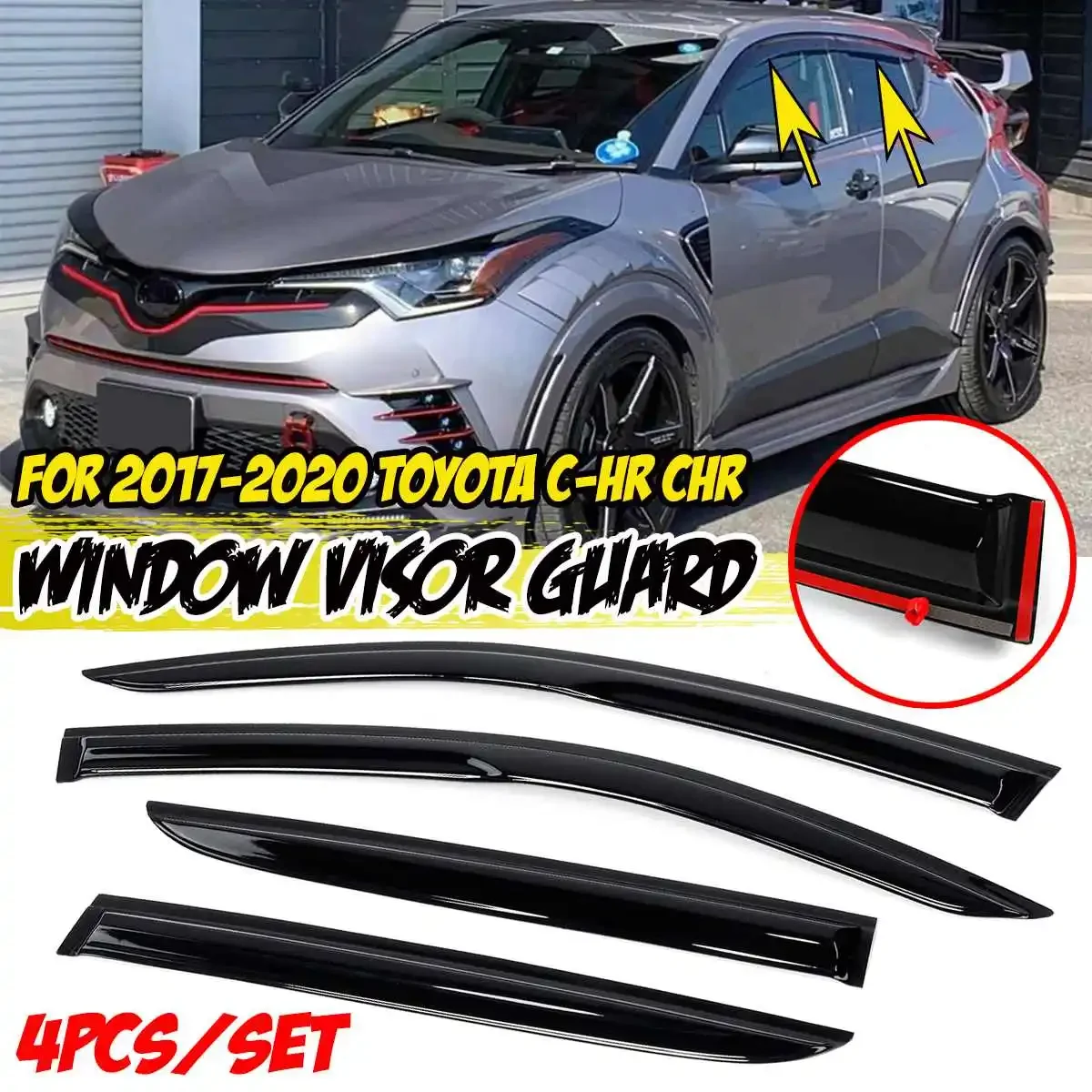 Nuovo 4X Nero Car Side Window Visor Guard Awnings Ripari Parapioggia Visiera Porta Per Toyota Per C-Hr Per Chr 2017-2020 Body Kit