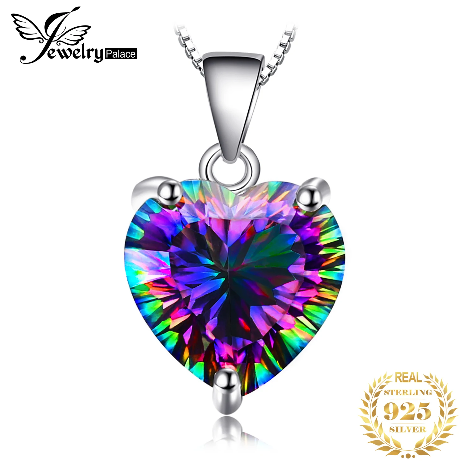 Jewelrypalace Heart Natural Rainbow Fire Mystic Quartz Collana Con Ciondolo In Argento Sterling 925 Per Donna Girocollo Con Pietre Preziose Senza Cate