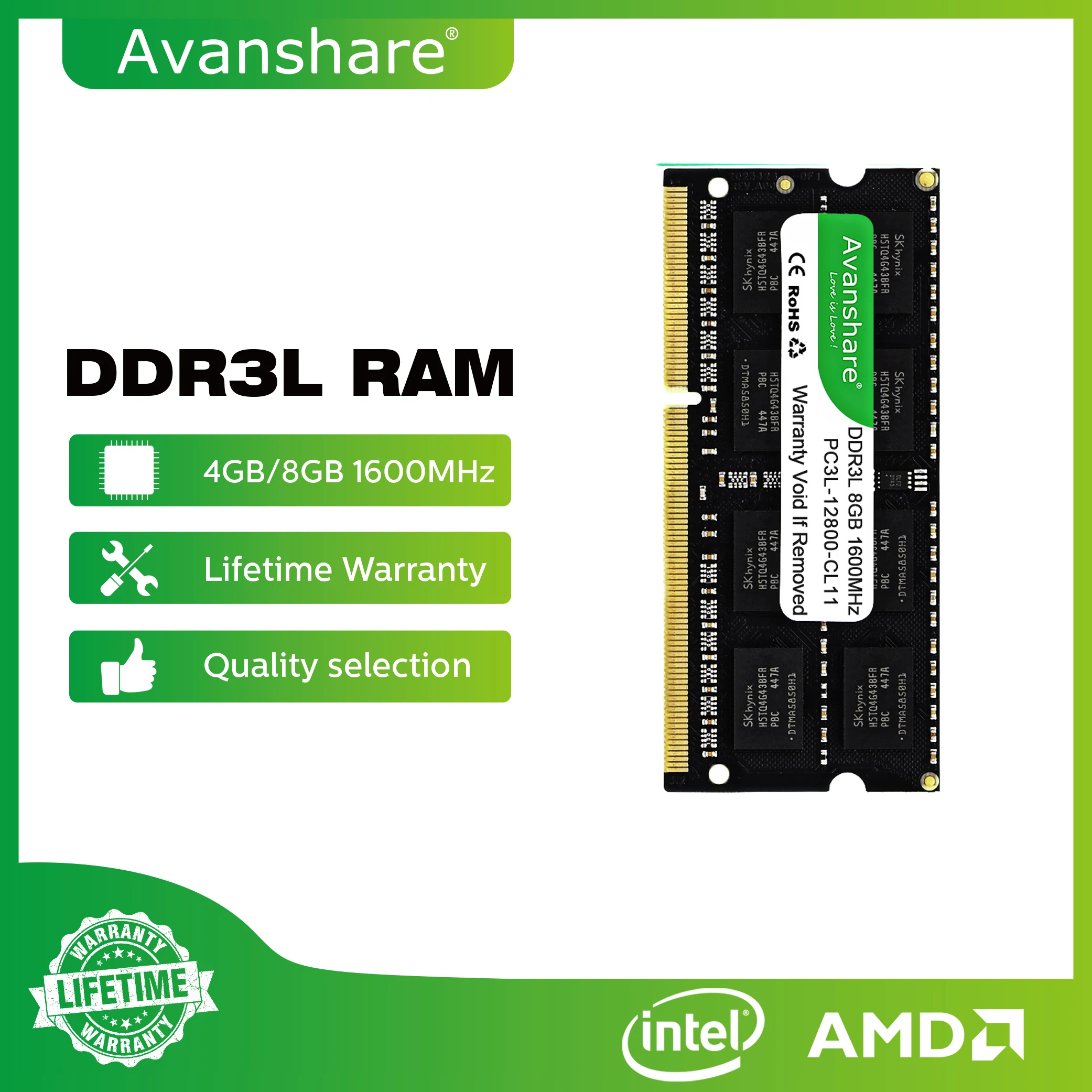 Avanshare Ram Ddr3 4Gb 8Gb 2Gb 1333 1600Mhz Memoria Memoria Laptop 240Pin 1.5V Nuovo Dimm