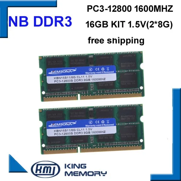 Ram Per Laptop Sodimm Ad Alta Velocità Kembona Ddr3 16Gb(Kit Di 2 Pezzi Ddr3 8Gb)1600Mhz Pc3 12800S 1.5V Pin Memoria Ram