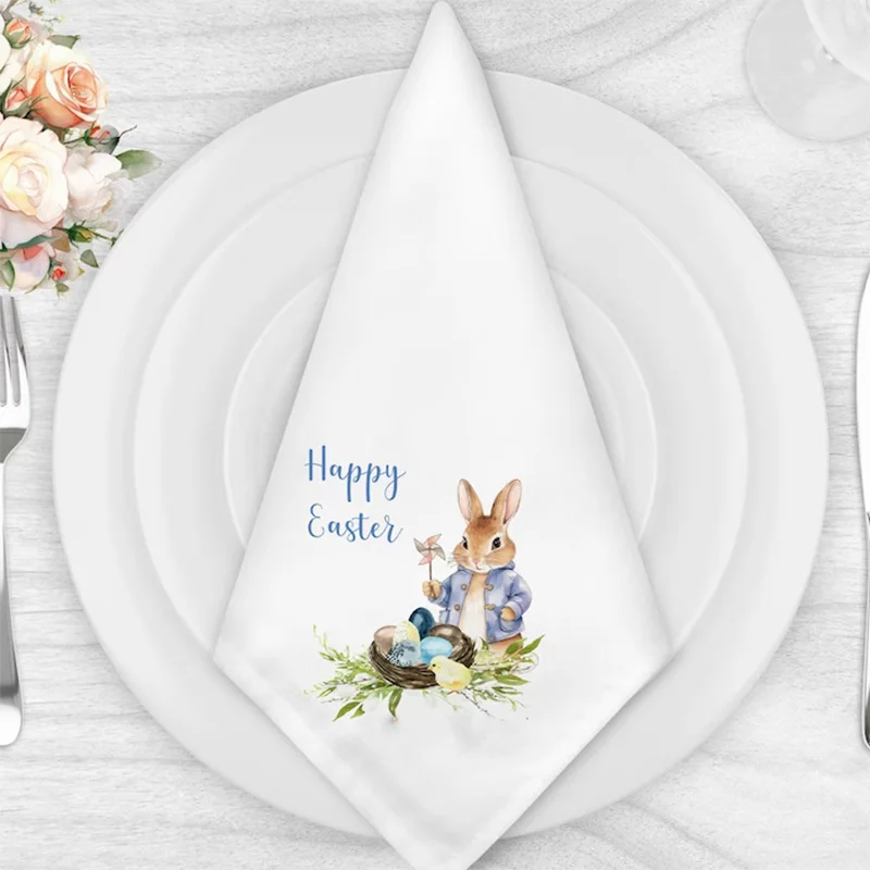 2Pcs Bunny Rabbit Happy Easter Tovaglioli Farmhouse Rustic Home Table Family Friend Dinner Egg Hunt Party Decoration Sign Mom Gift