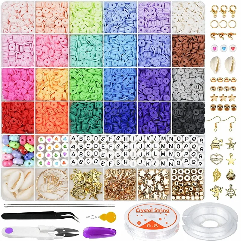 Qxtc Polymer Clay Beads Set 24 Rainbow Color Flat Chip Beads Per Boho Bracciale Necklce Making Letter Beads Accessori Kit Fai Da Te