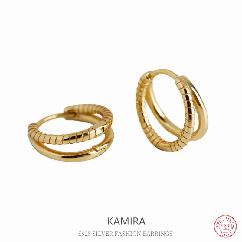 Kamira Real 925 Sterling Silver Simple Hug Orecchini A Cerchio Per Le Donne Line Orecchini A Doppio Strato Party Gioielli Delicati Estate Nuovo