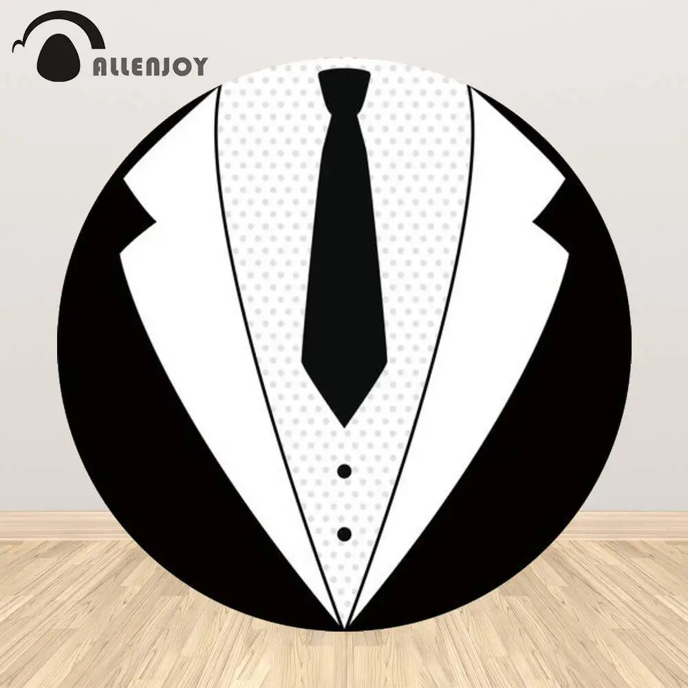 Allenjoy Round Boy Boss Sfondo Di Buon Compleanno Baby Shower Neonato Abiti In Bianco E Nero Tie Decor Circle Elastic Band Banner