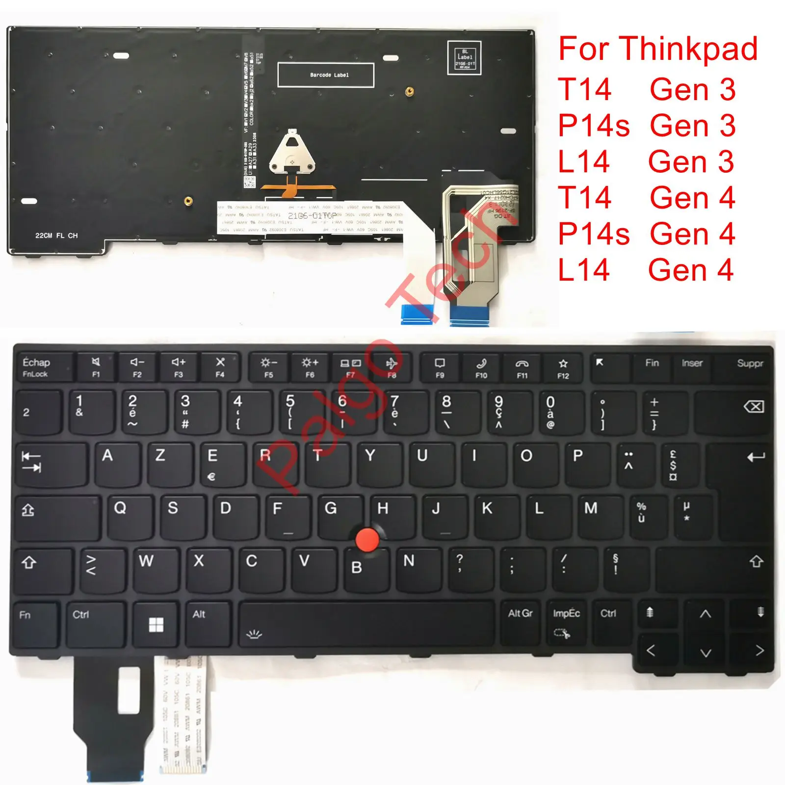 Tastiera Retroilluminata Azerty Francese Per Lenovo Thinkpad T14 Gen 3 4 / P14S Gen 3 4 / L14 Gen 3 4 Gen3 Gen4 G3 G4 Be Fr
