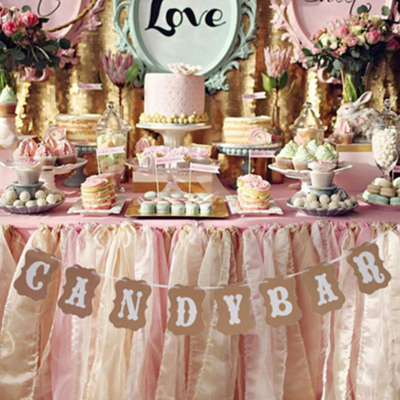 Personalizza La Bandiera Del Partito Lettera Candy Bar Fai Da Te Carta Kraft Bunting Banner Bandiere Candy Bar Decorazione Di Nozze Baby Shower Favor