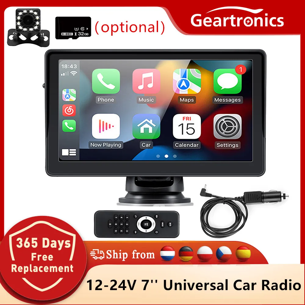 7 ''Autoradio Portatile Wireless Carplay Android Auto Touchscreen Bluetooth Head Unit Car Stereo Multimedia Player Con Parasole