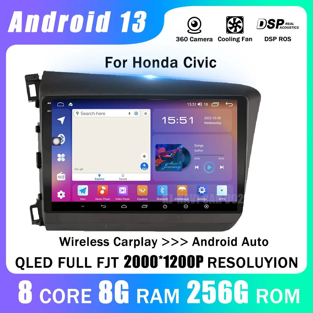 Auto Radio Player Carplay Per Honda Civic 2012 2013 2014 2015 Video Multimediale Bluetooth Autoradio Car Stereo Bt Gps Head Unit