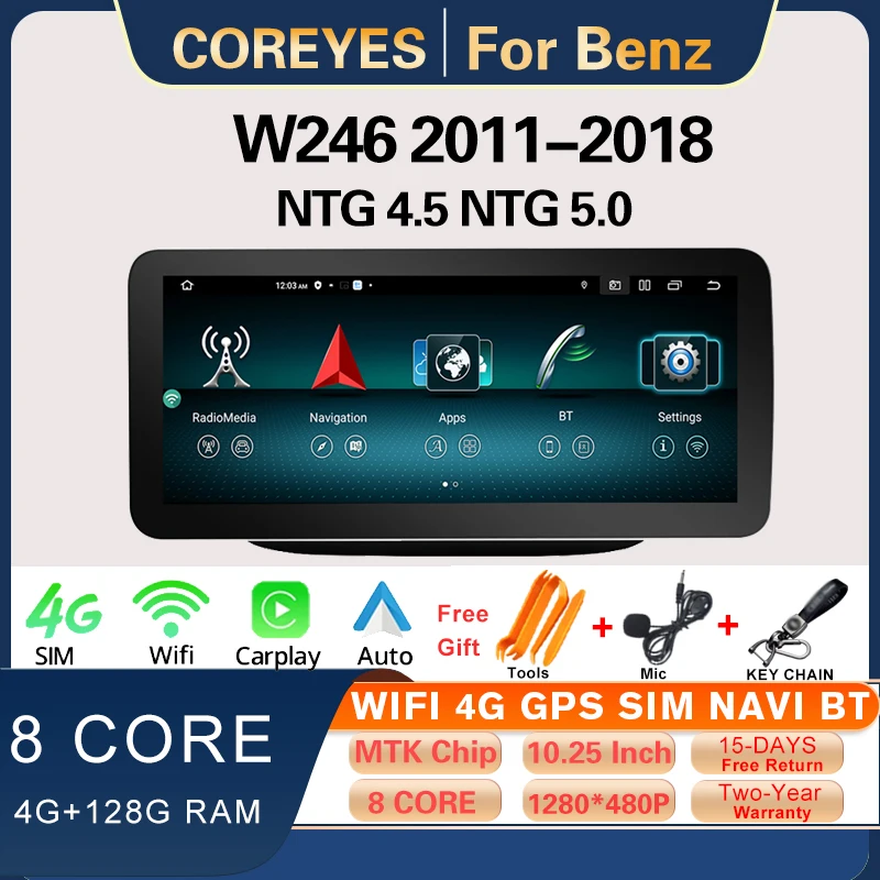 Coreyes 10.25 Pollici Android 12.0 Autoradio Per Mercedes Benz W246 2011-2018 Carplay Stereo Multimedia Player Unità Principale Bluetooth