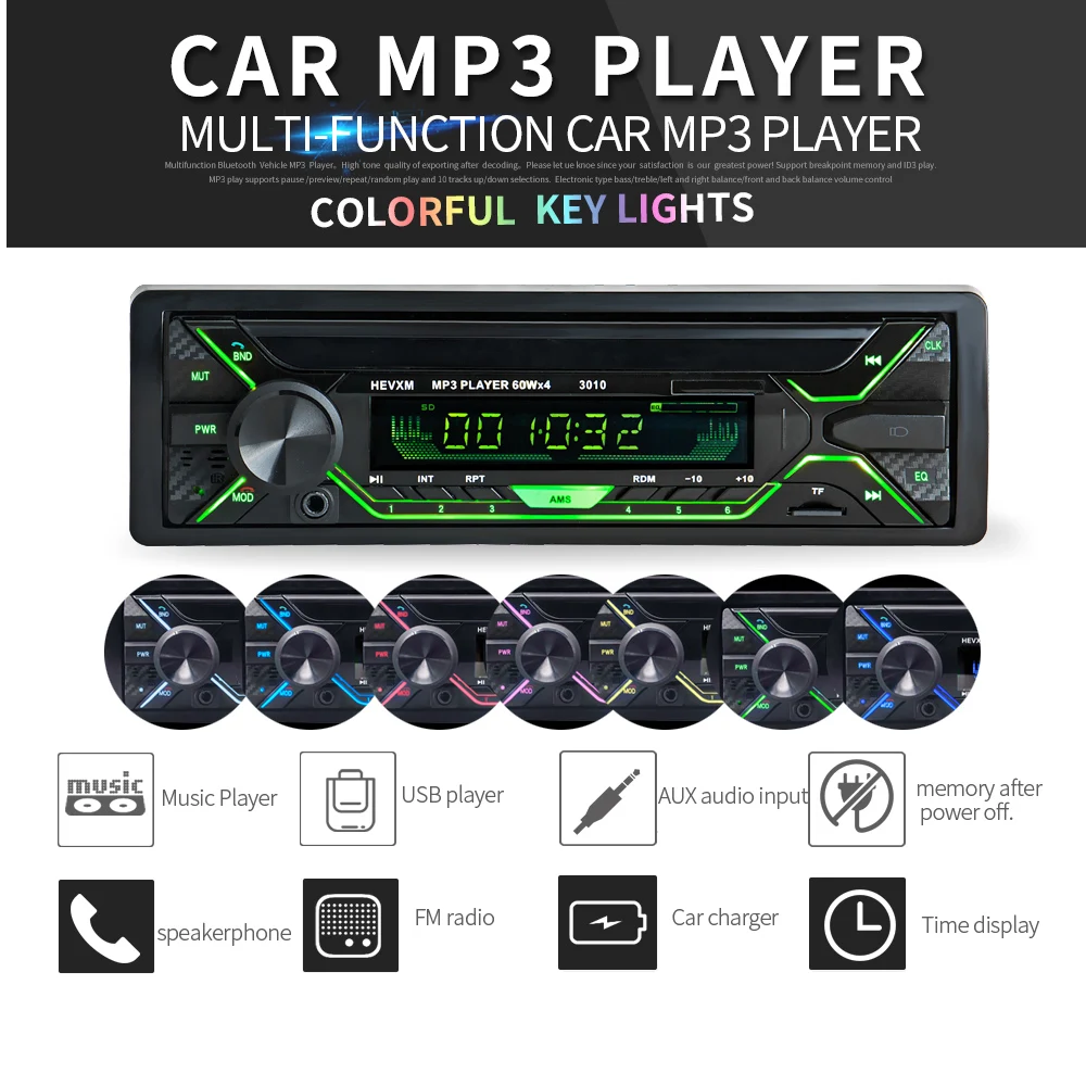 Car Radio Stereo Player Bluetooth Phone Aux-In Mp3 Fm/Usb/1 Din/Remote Control 12V Audio Auto Sale New  3010