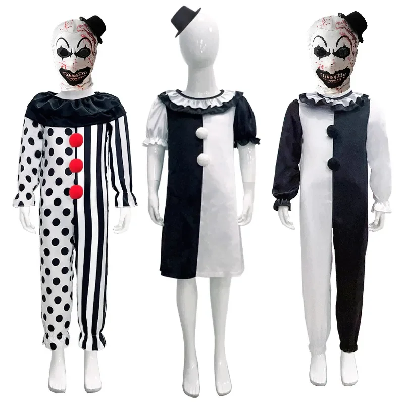 Halloween Terror Clown Costume Cosplay Per Bambini Boy Girl Art The Clown Cosplay Clown Tuta Maschera Vestito Carnevale Eseguire Costume