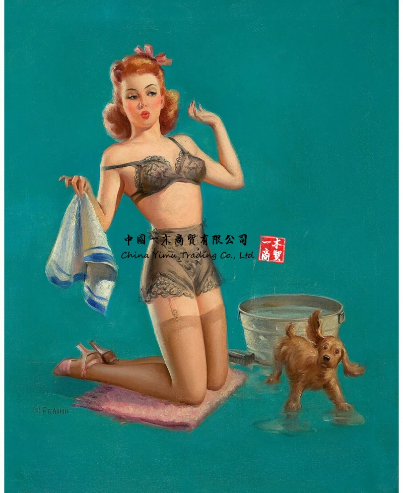 Pinup Girl-Doggie Bath Poster Stickers Picture Art Movie Car Game Film Us Ww2 Militaria