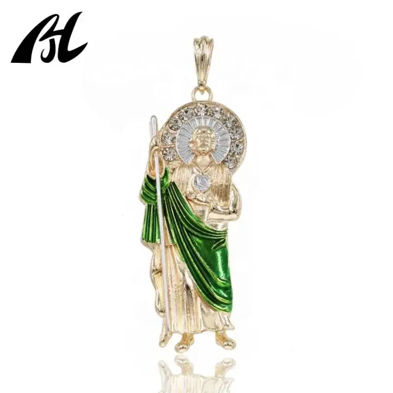Ciondolo In Ottone Oro 18 Carati In Metallo Verde Religioso St. Judas Chapado En Oro Joyeria Joya