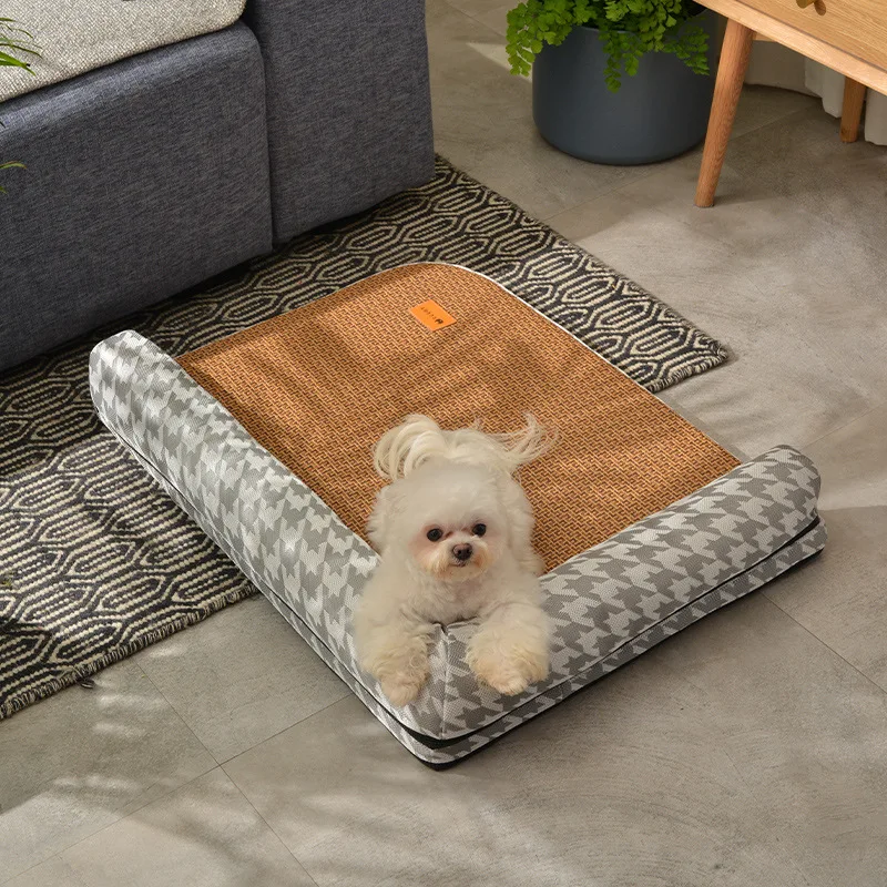 Pet Dog Cat Materasso Rattan Cat Sleeping Pad Traspirante Cool Rimovibile Lavabile Kennel Cooling Pad Divano Letto Tappetino Per Cani