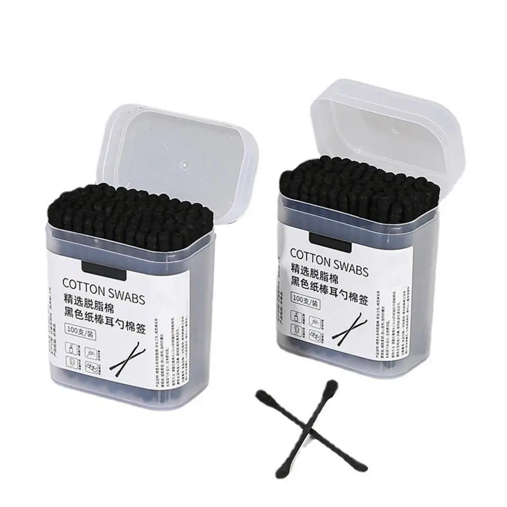 1 Box Useful All-Purpose Makeup Ear Cleaner Swab With Storage Case Ear Cleaner Swab Black Color  High Toughness