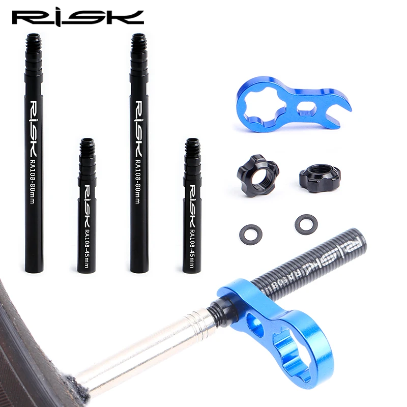 Risk Bicycle Presta Valve Extender Pole Con Chiave 3 In1 Strumento 45Mm/80Mm Road Bike Rim Valve Extension Rod Per Tubo Pneumatico Tubeless