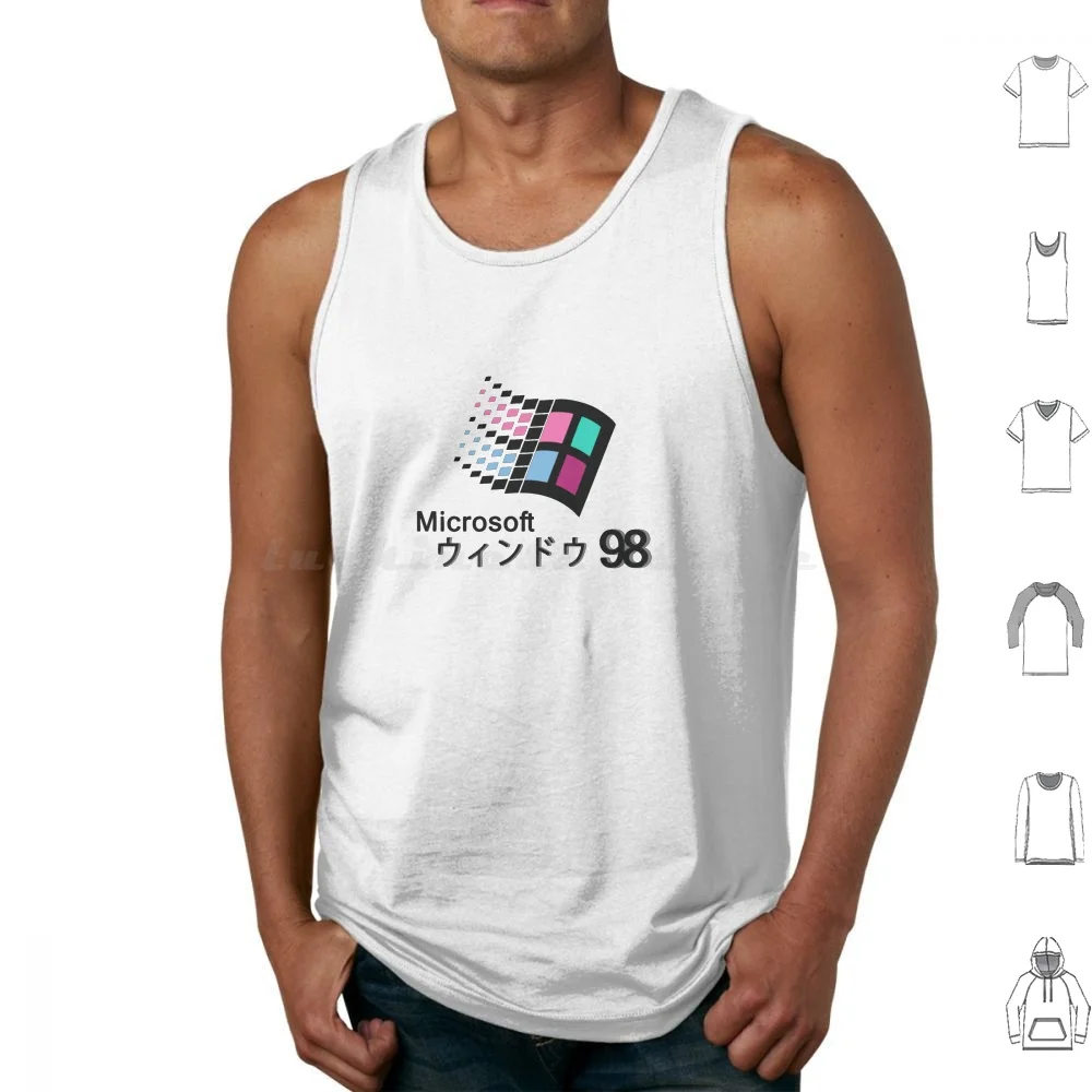 Best Seller-Microsoft Windows 98 Canotte Giapponesi Stampa Cotton Microsoft Windows 98 Japanese Microsoft Windows 98