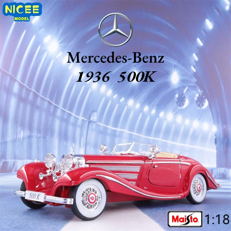 Maisto 1:18 1936 Mercedes-Benz 500K Convertibile Vintage Auto Simulazione Lega Modello Di Auto Collezione Ornamenti Regali B285