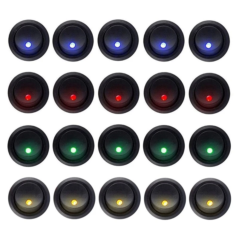 20Pcs 12V Rocker Dot Led Light Round Toggle Switch Spst On-Off Control Per Auto, Camion, Camper, Marine, Fuoristrada, Atv