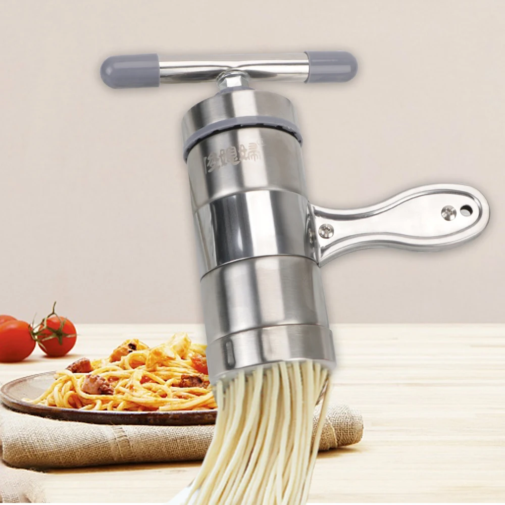 Kitchen Supplies Fruits Juicer Making Spaghetti Press Pasta Machine With 5 Pressing Moulds Stainless Steel Manual Noodle Maker