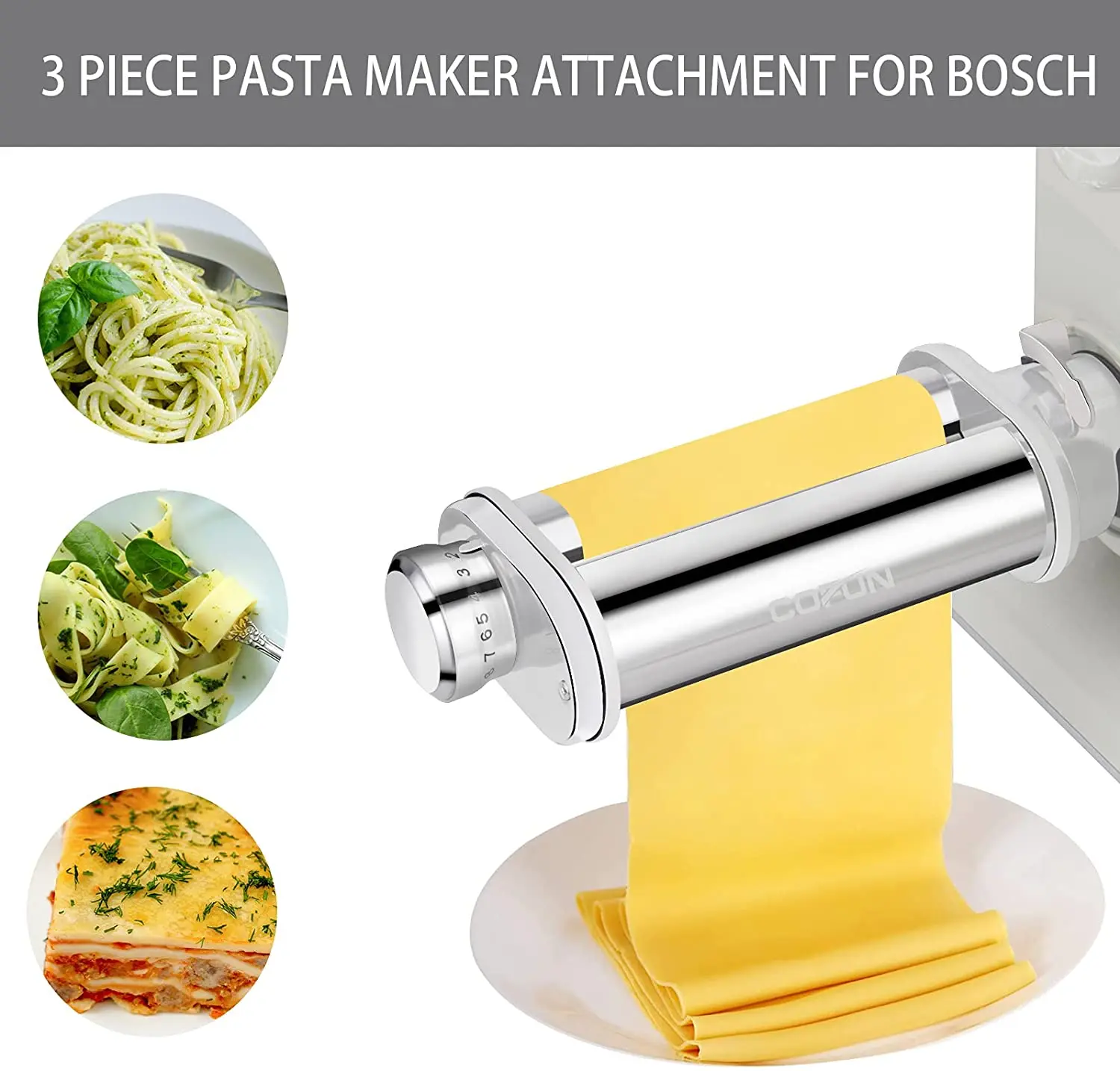 Bosch Pasta Roller Attachment Kitchen Mixer Mum2 & $4 E 5, Rullo Per Pasta, Spaghetti E Fettuccine Cutter Maker Accessori 3 Pezzi