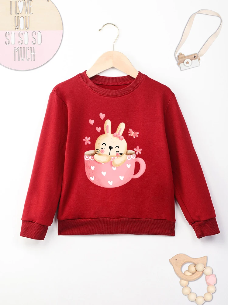Cute Toddler Girl Clothes Cartoon Rabbit Print Felpa Rossa Per Bambini Stile Europeo Fashion Urban Streetwear Fine Cheap