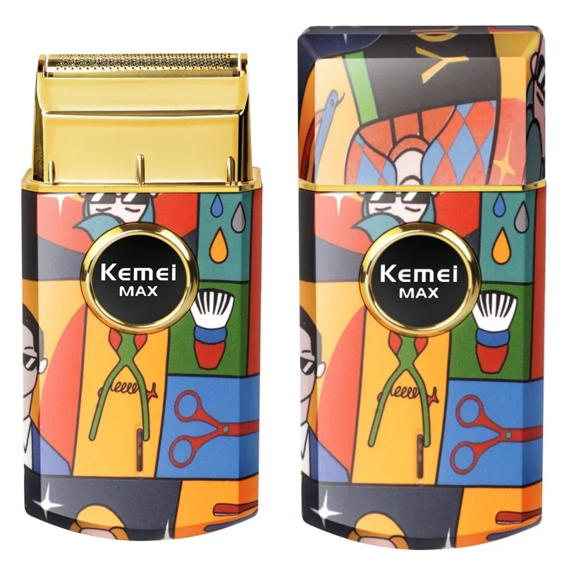 Kemei Km-Rs7098 Titanium Double Foil Rasoio Alternativo Professional Barber Finishing Electric Men Razor Graffiti Pattern