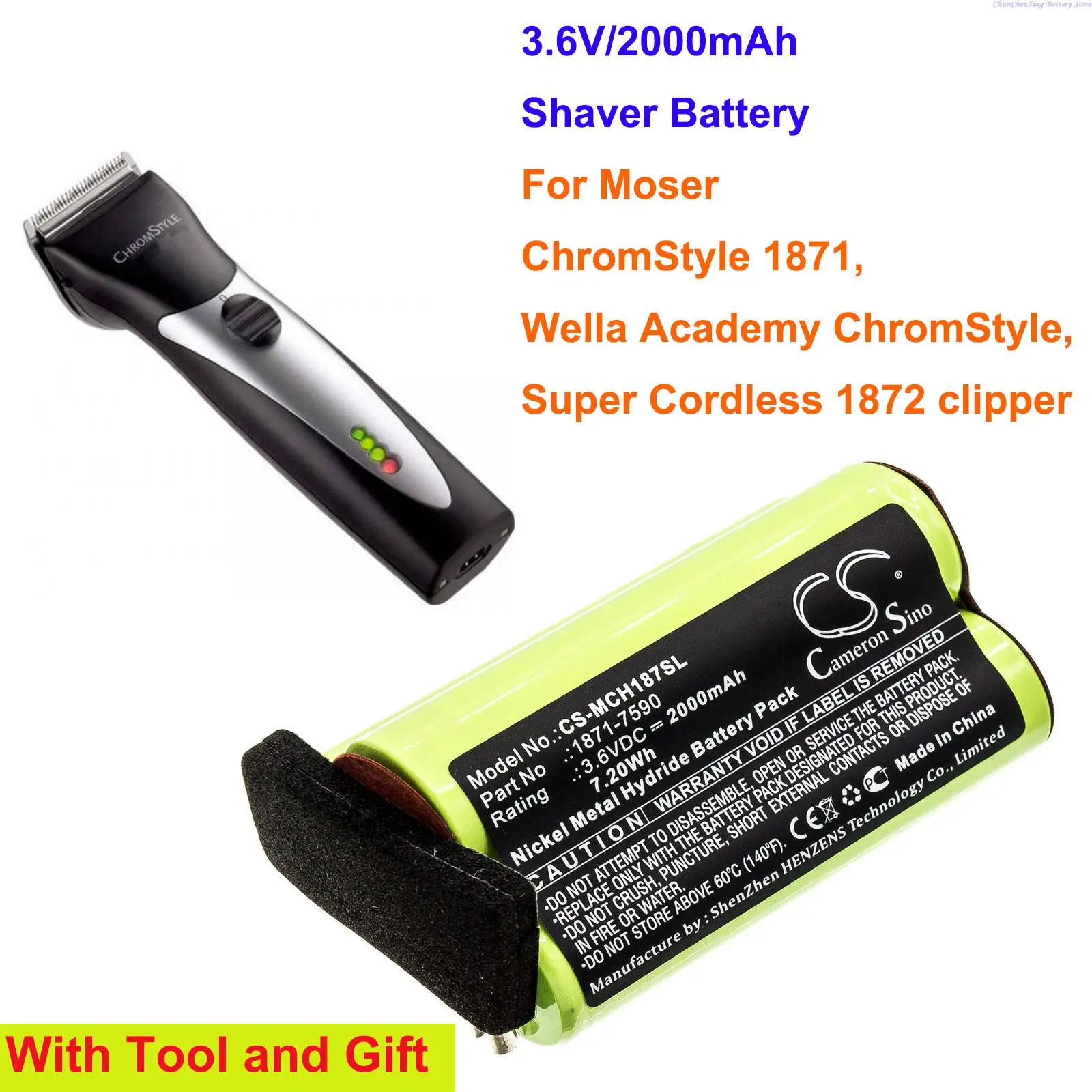 Batteria Per Rasoio Cameron Sino 2000Mah 1871-7590 Per Moser Chromstyle 1871, Wella Academy Chromstyle, Super Cordless 1872 Clipper