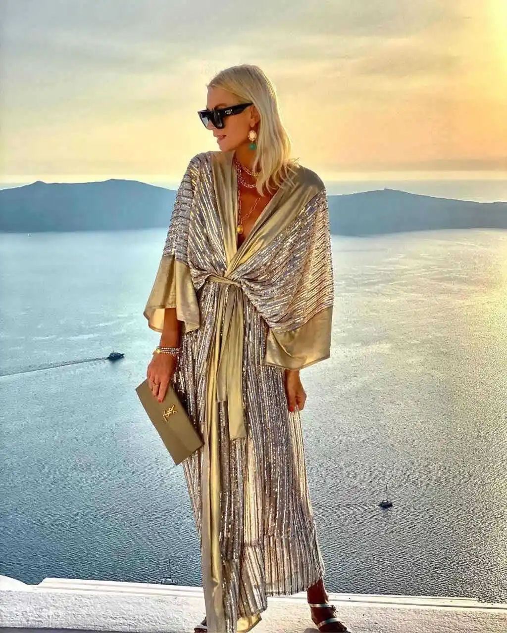 2024 Cover Up Women Bohemian Maxi Long Kimono Tunica Cape Beach Dress Fashion Vintage Sequin Cardigan Party Gold Red Female