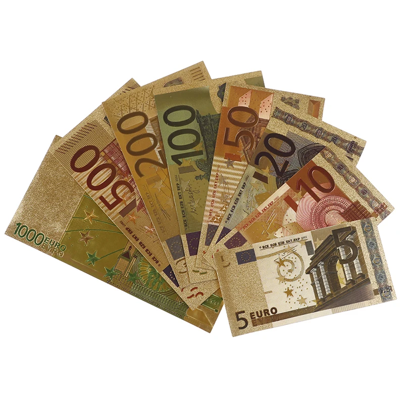 8 Pz/Set Euro Banconota Lamina D'Oro Carta Denaro Artigianato Collezione Banconota Valuta