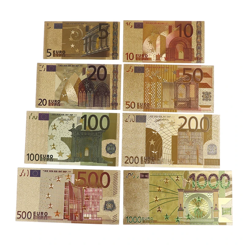 8 Pz/Set Euro Banconota Lamina D'Oro Carta Denaro Artigianato Collezione Banconota Valuta