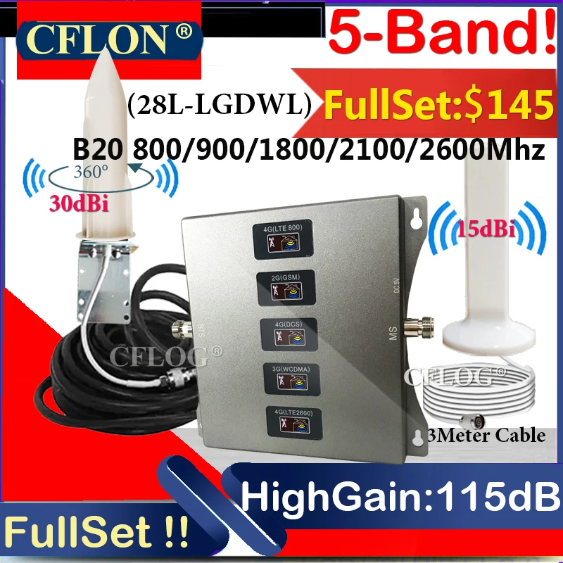 Nuovo!! Amplificatore Cellulare A Cinque Bande B20 800 900 1800 2100 2600Mhz 2G3G4G Ripetitore Gsm Ripetitore Di Segnale Per Telefoni Cellulari 4G