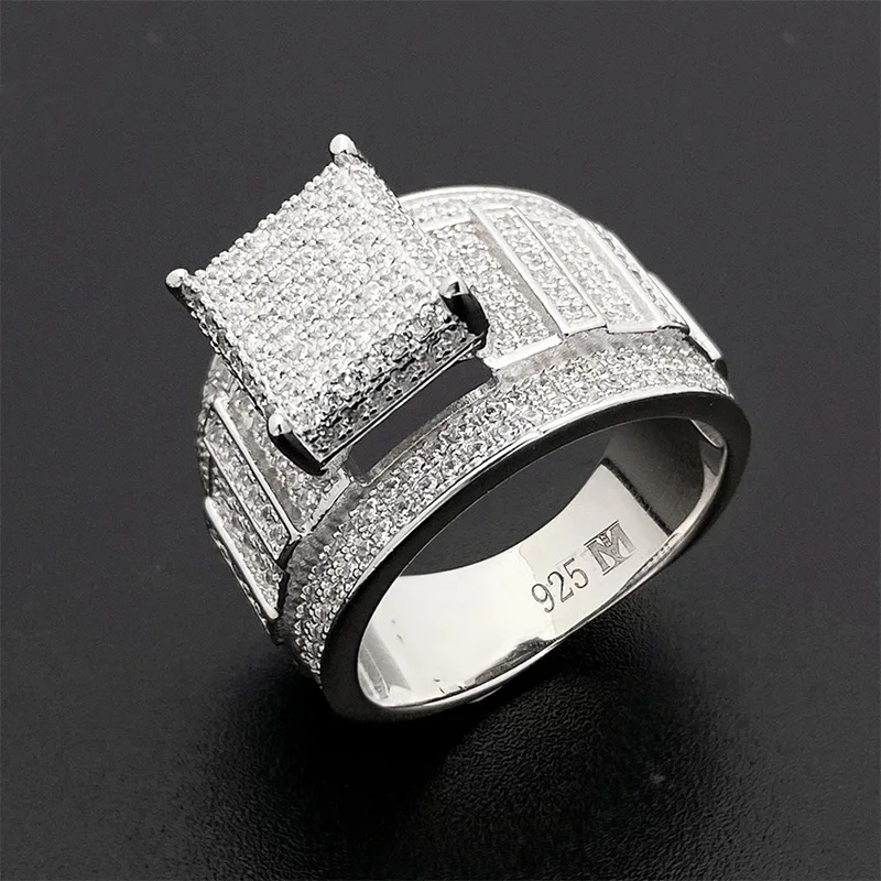 Hiphop Real D Moissanite Men Ring 925 Sterling Silver Lab Mosan Wedding Engagement Party Ring Pass Diamond Tester Con Gra